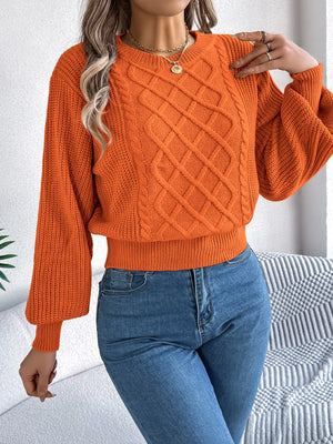cable knit diamond pattern long sleeve sweater front view winter fashion