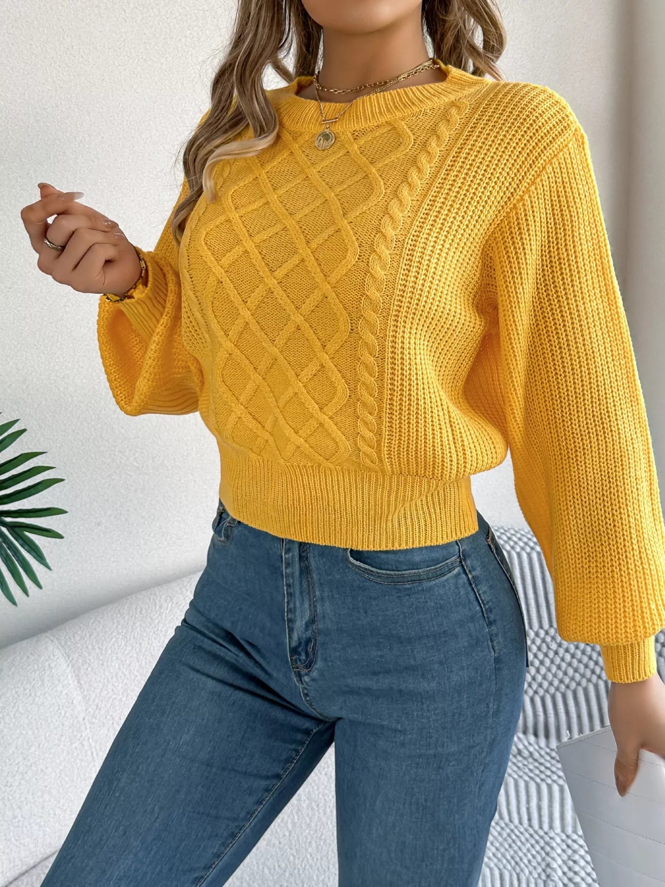 women textured diamond cable knit sweater front fashion style