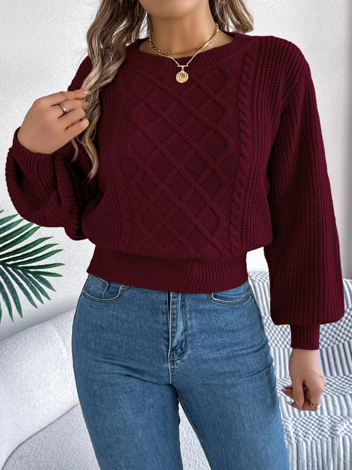 cable knit diamond sweater front casual outfit winter style
