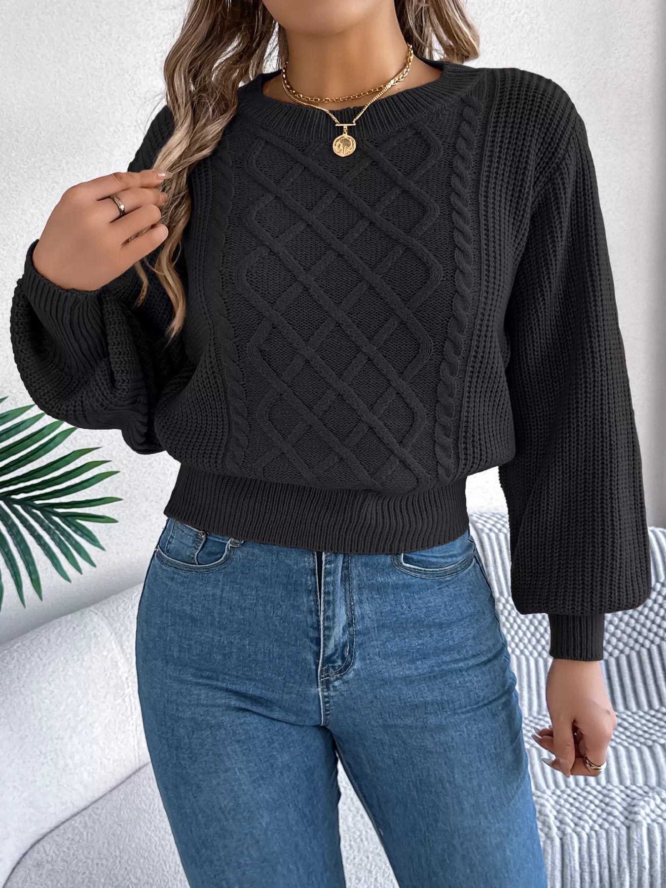 women diamond cable knit sweater front winter clothing style