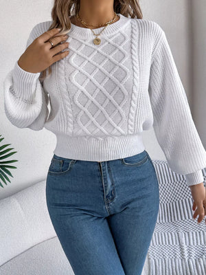 women cable knit diamond pattern sweater front stylish outfit