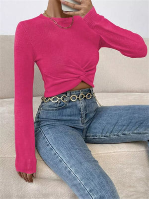 Twisted front knit crop top front angle