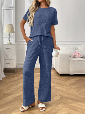 Ribbed knit casual lounge set front fit