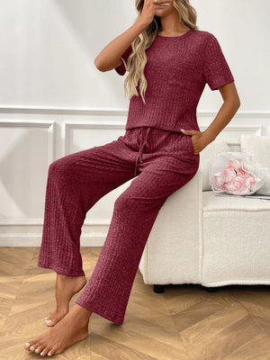 Soft ribbed knit lounge set front style