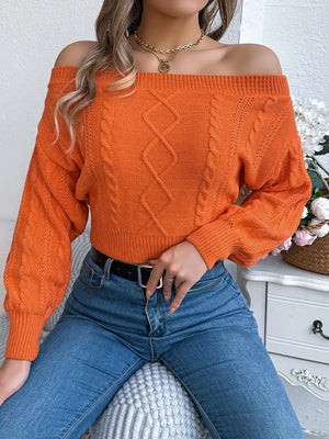 women cable knit off shoulder long sleeve sweater fashion front