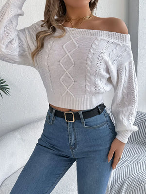 women off shoulder cable knit sweater stylish front look