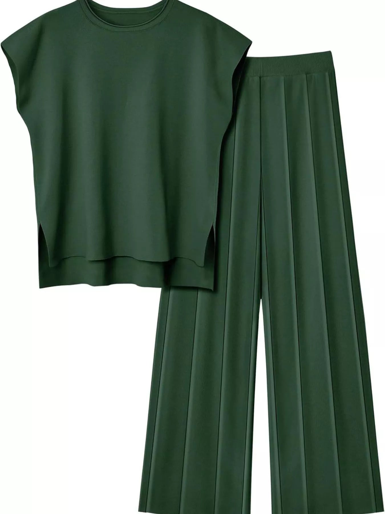 Displayed two-piece knit outfit highlighting fabric texture