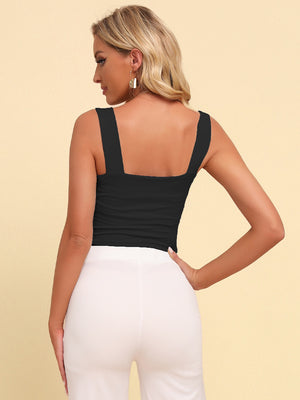 Sleeveless knit top square neck back design