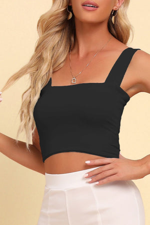 Square neck knit top sleeveless front look