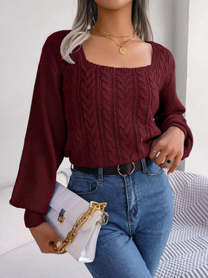Cable knit sweater square neck front fashion everyday outfit