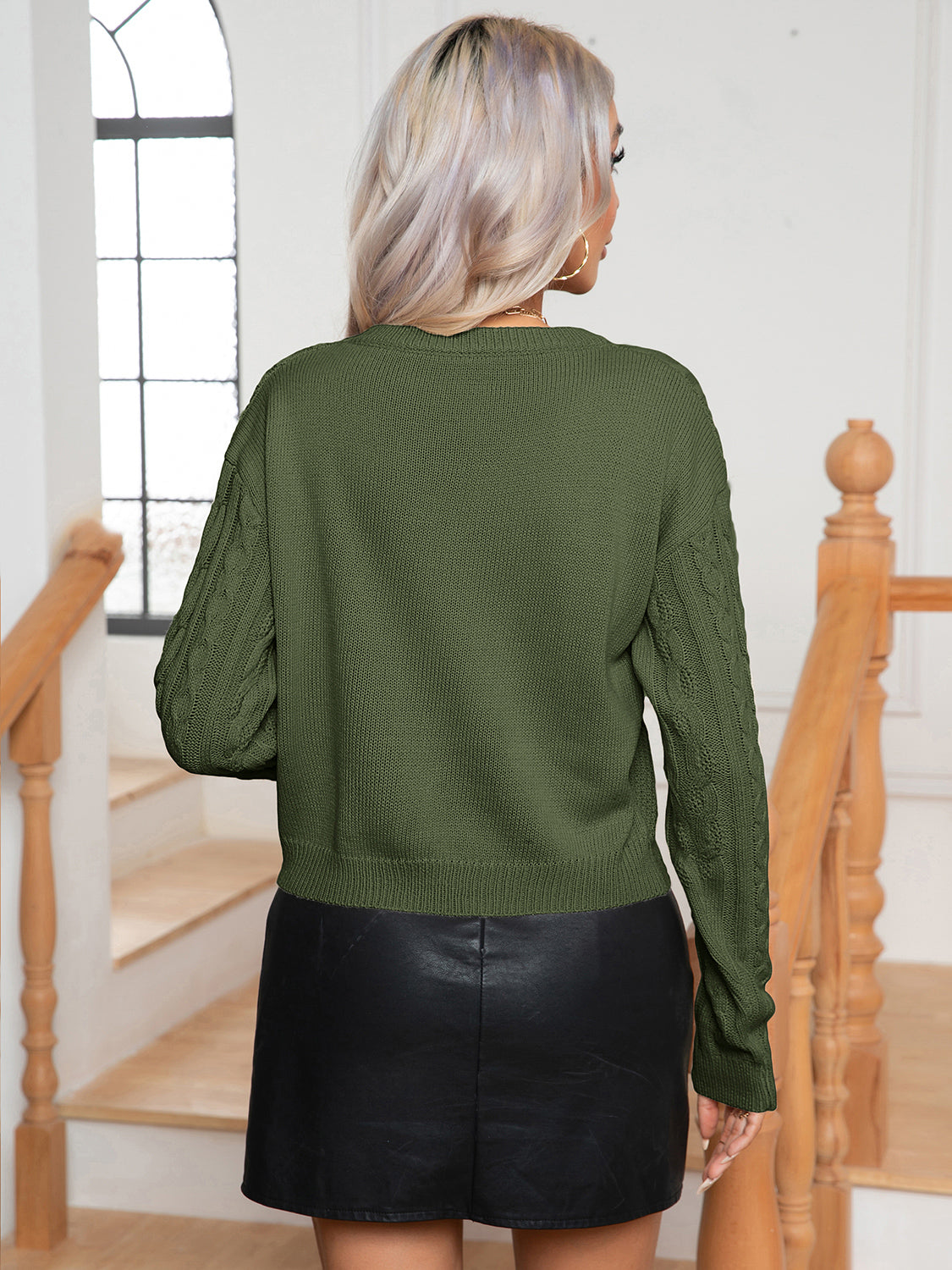 Back side cable knit sweater long sleeve cozy winter wear