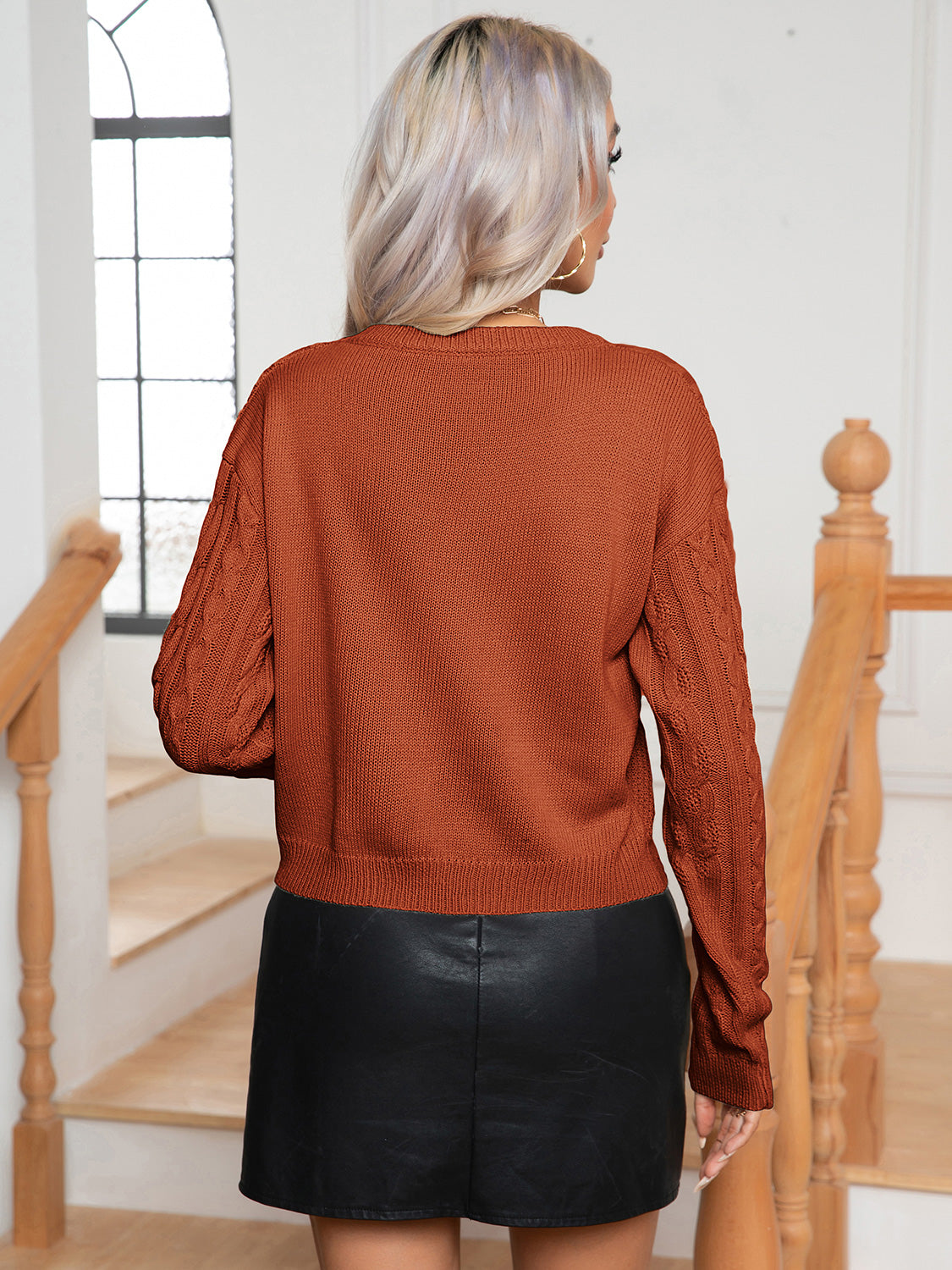 Full back cable knit sweater long sleeve winter outfit