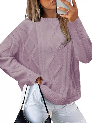front view cable knit sweater soft fabric casual outfit