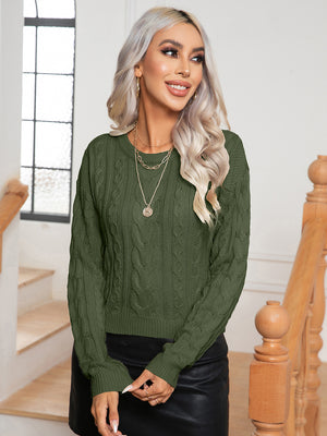 Stylish cable knit sweater front casual long sleeve outfit