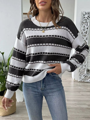 front look striped knit sweater soft fabric detail
