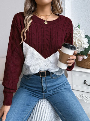 Color block knit sweater front view stylish everyday outfit