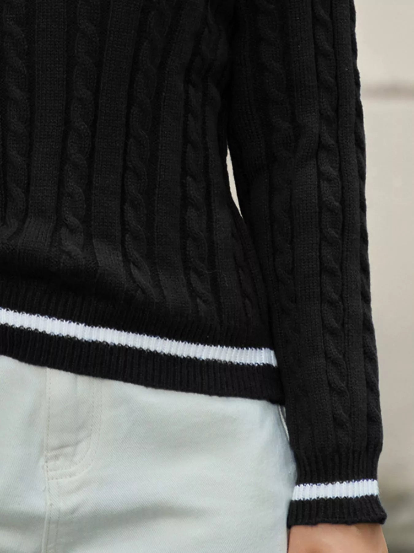 women cozy cable knit v neck sweater front fashion style