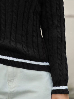women cozy cable knit v neck sweater front fashion style