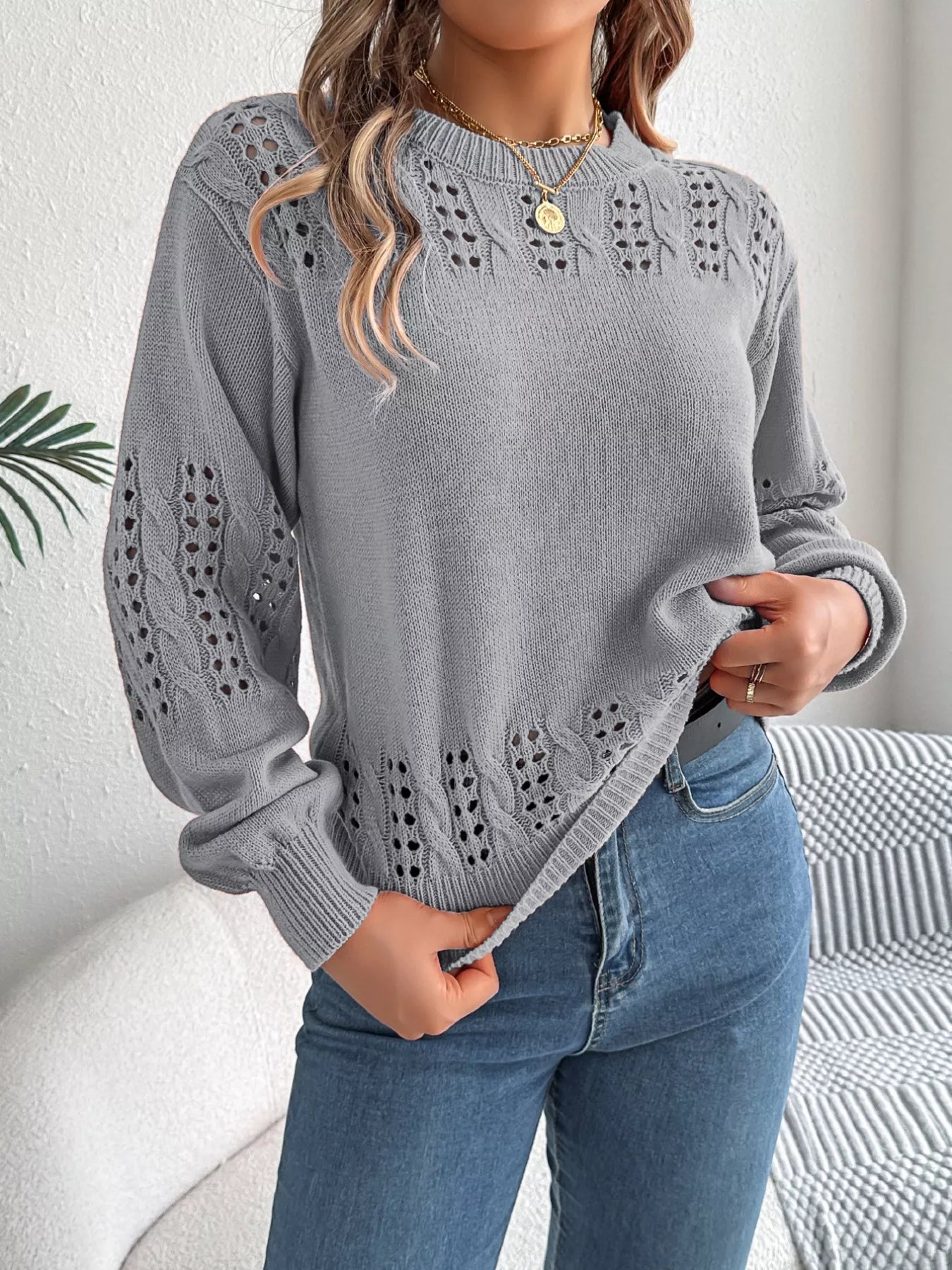 Lightweight hollow out sweater front breathable fabric