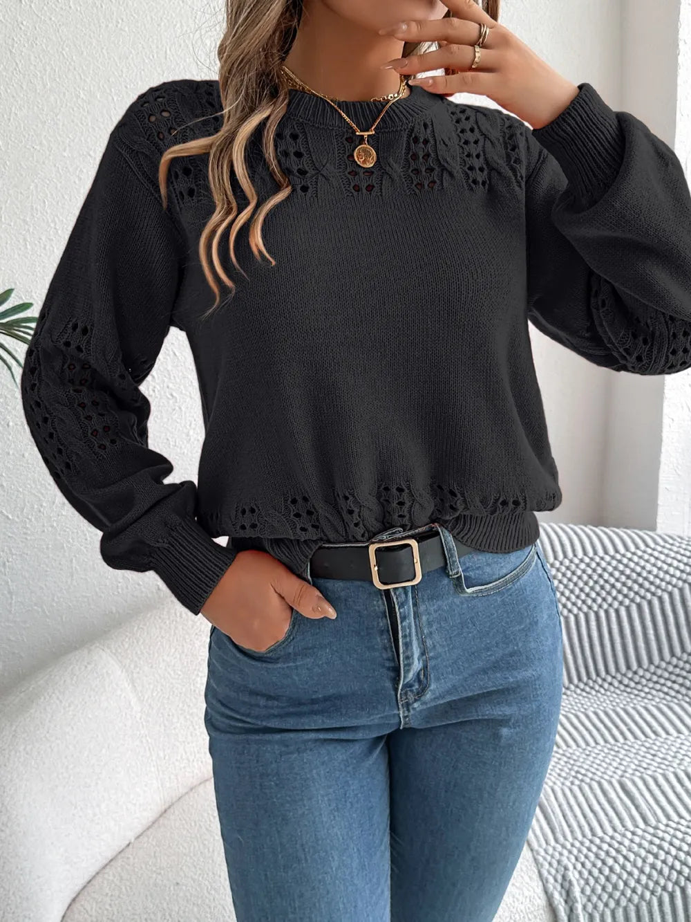 lightweight openwork sweater front comfortable wear