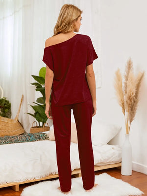 Back view of Boat Neck Top and Pants Lounge Set