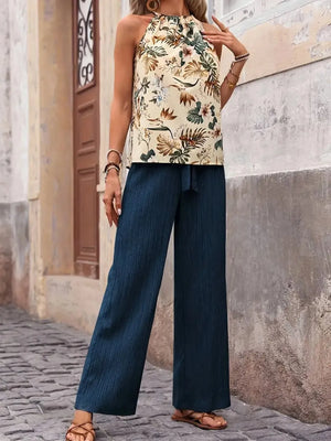 Modern printed wide leg pants set front 