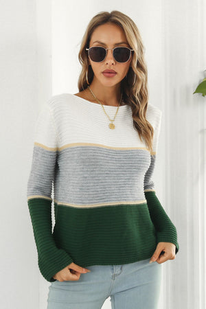 Front style of cozy color block knit sweater