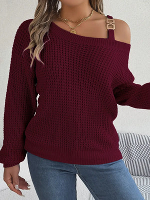 Alt: asymmetrical knit sweater front stylish casual outfit