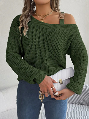 asymmetrical neck sweater front modern fashion look