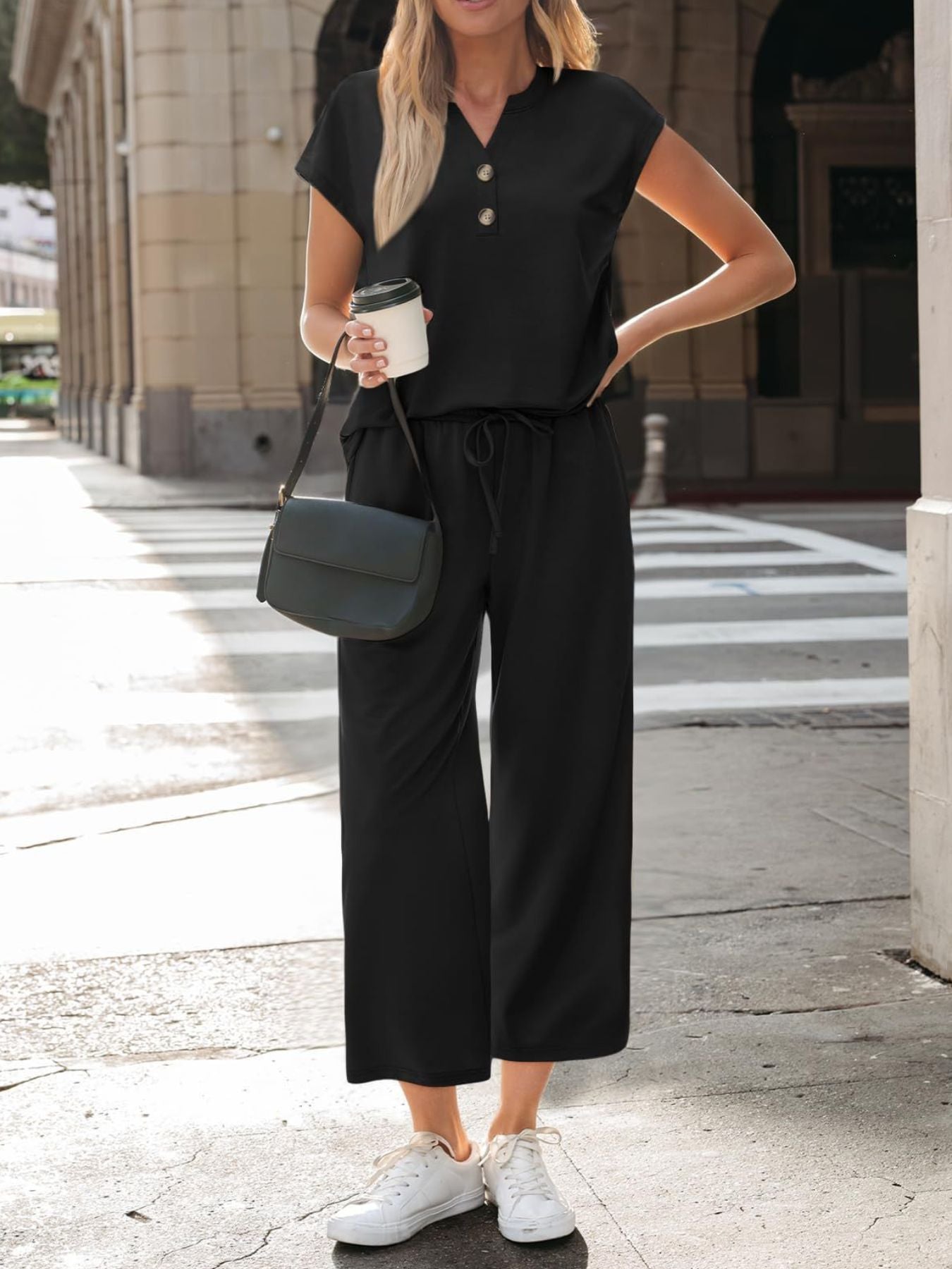 Trendy front look of women matching set outfit
