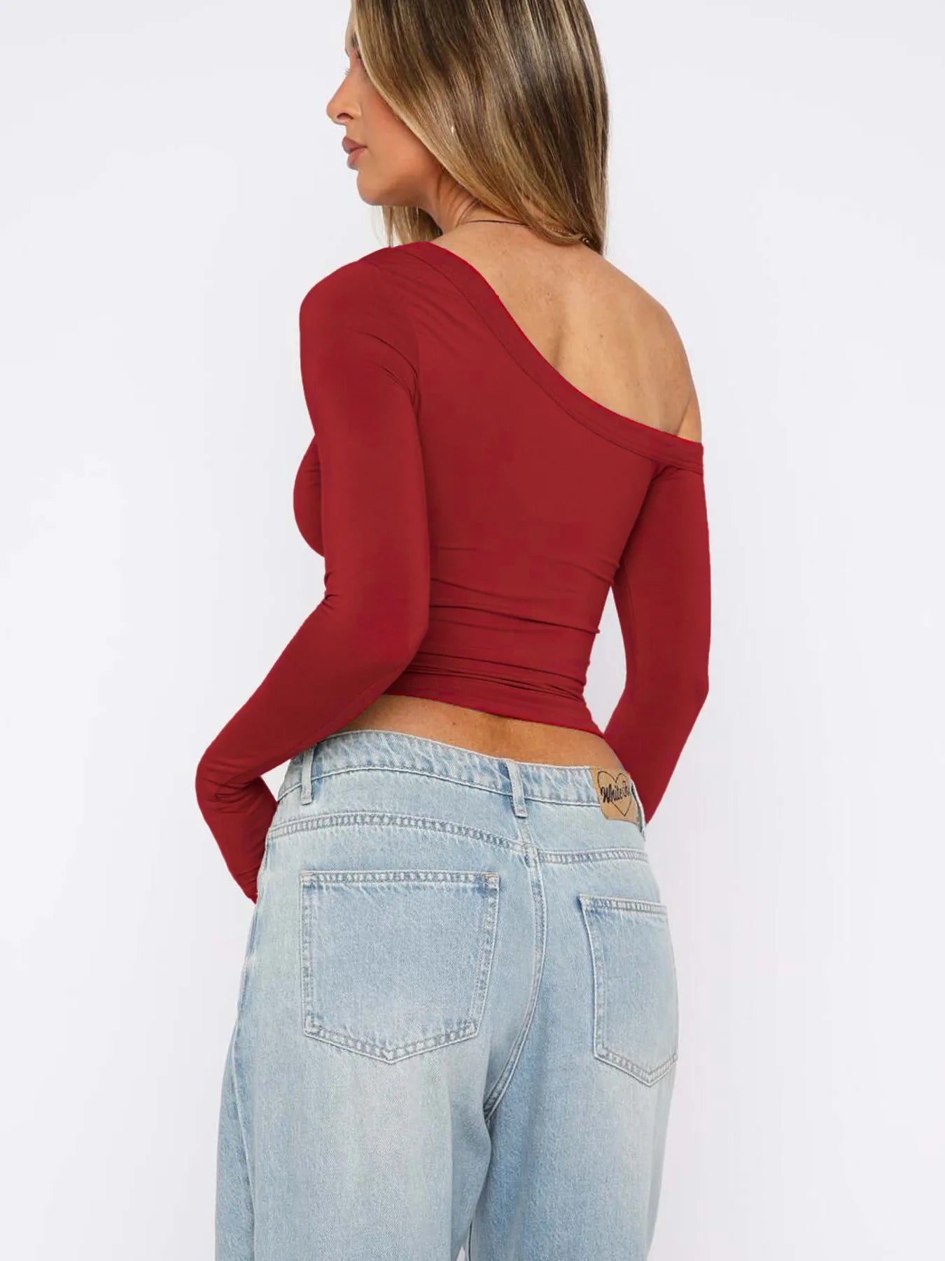 Women one shoulder crop T-shirt back design