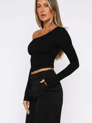 Stylish one shoulder cropped T-shirt front look