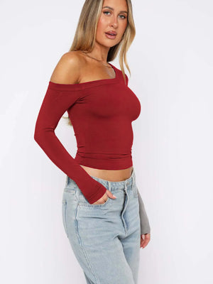 Modern asymmetrical crop T-shirt front view