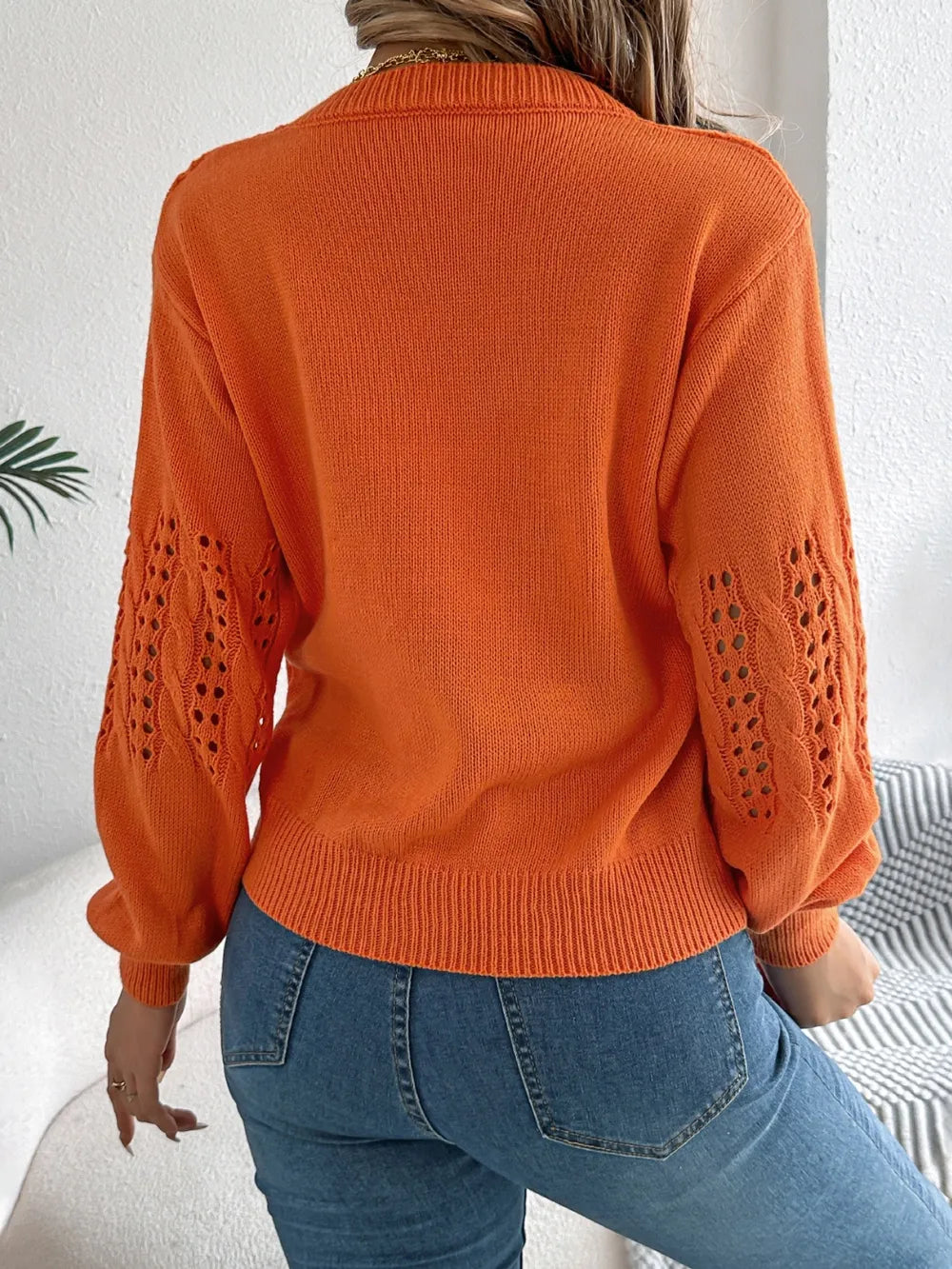 back view openwork long sleeve sweater design