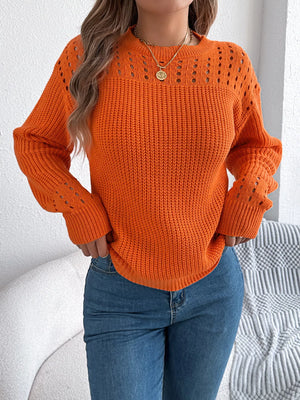 Open knit sweater round neck front soft and comfortable
