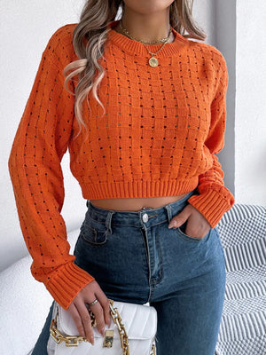 lightweight openwork sweater round neck everyday wear