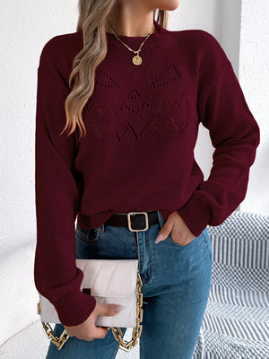 Front view of breathable openwork sweater long sleeve design