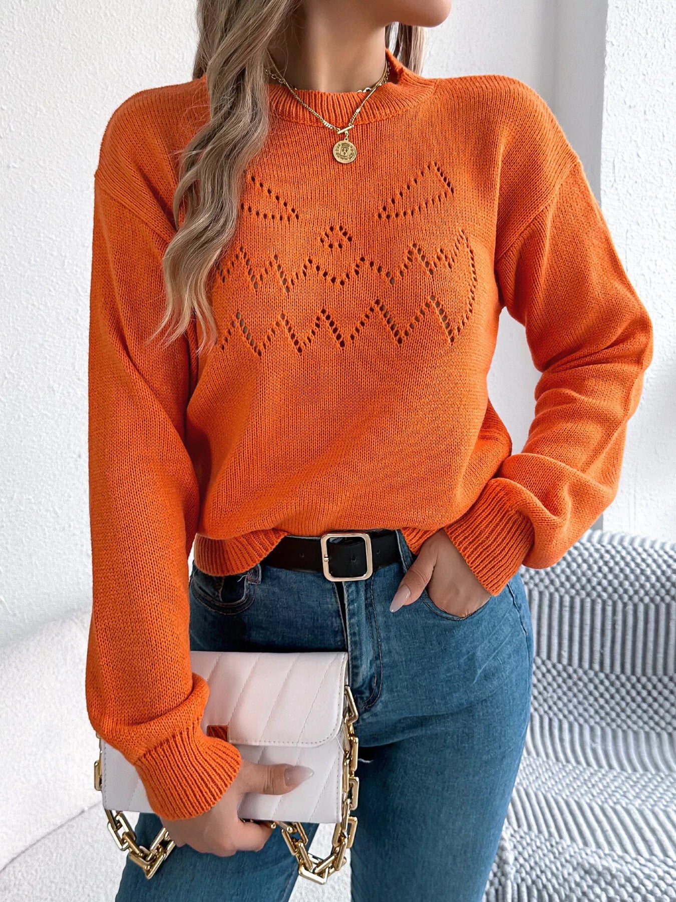 Modern openwork sweater front outfit daily wear fashion