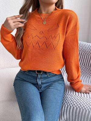 Stylish openwork long sleeve sweater front design breathable fabric