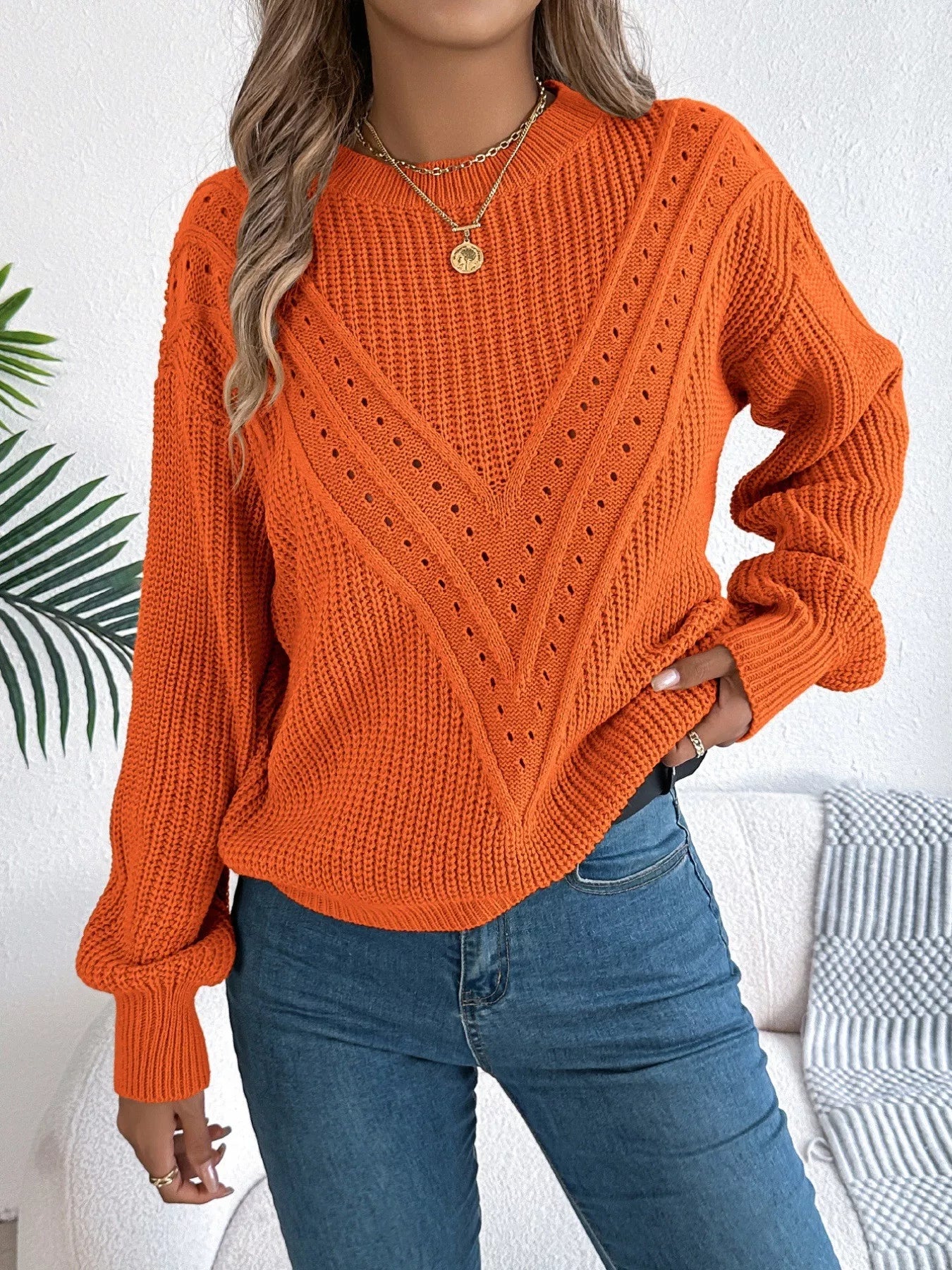 Casual openwork sweater front everyday wear style