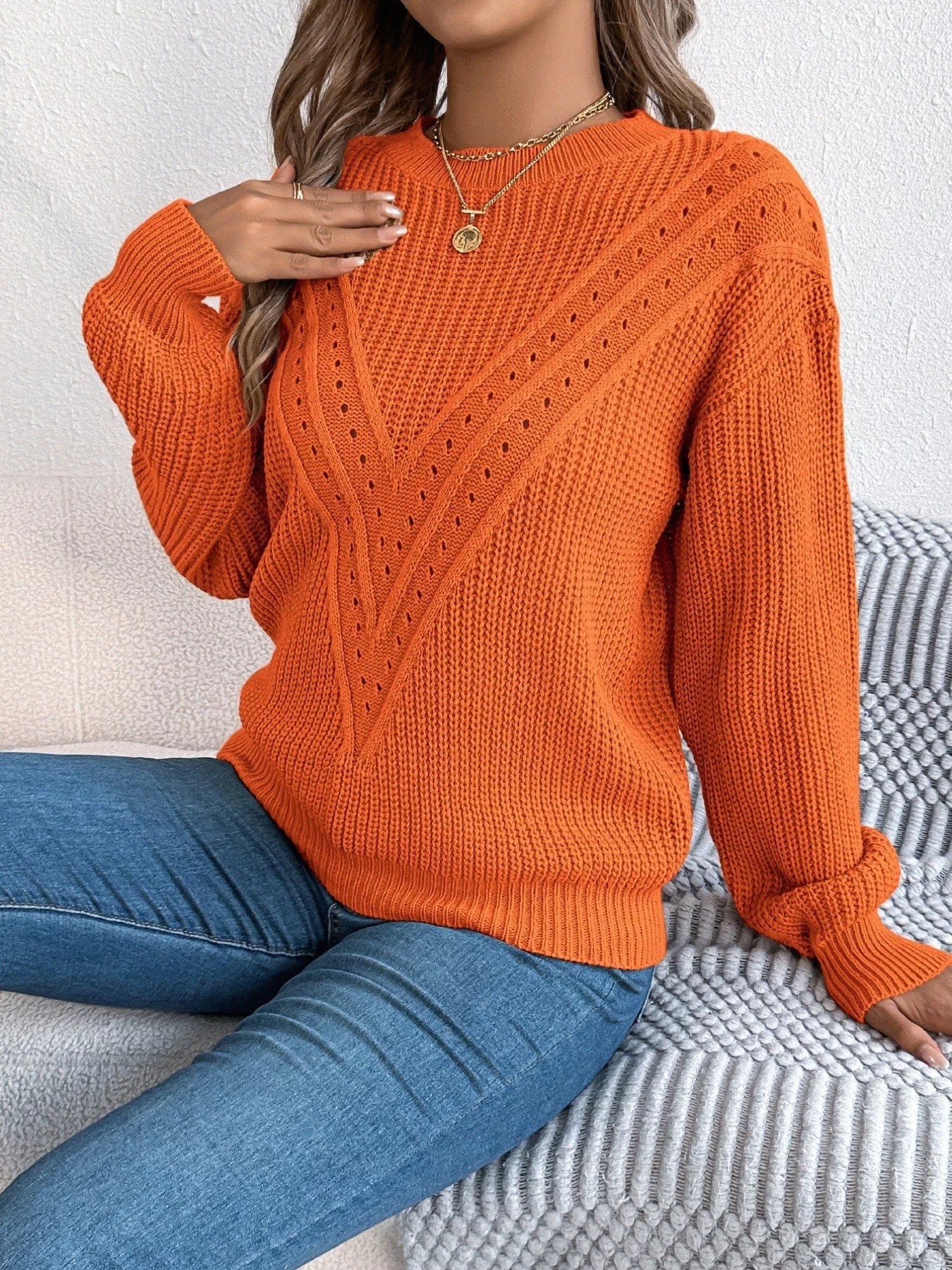 Open knit sweater front fashionable women outfit