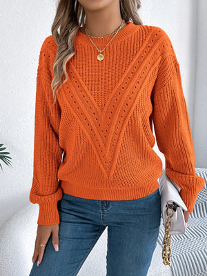 Trendy openwork sweater front clean round neck design