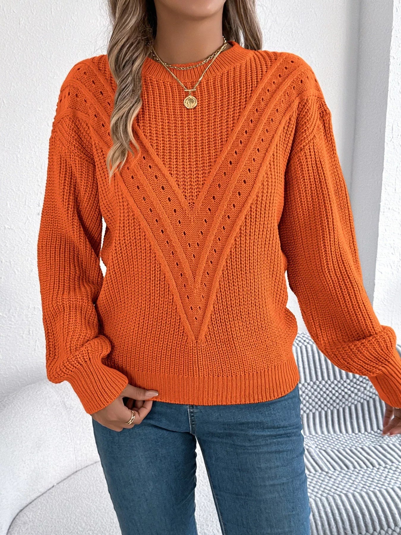 Elegant openwork sweater front modern fashion piece