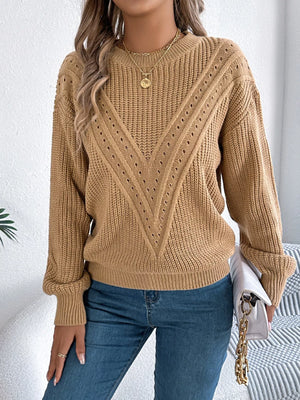 Openwork knit sweater front stylish casual wear