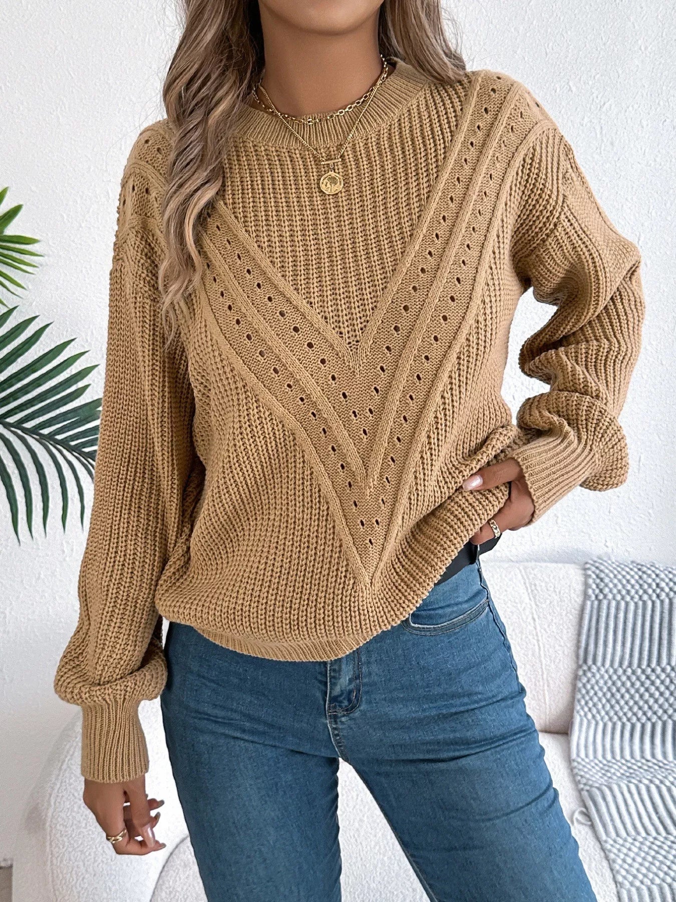 Women openwork sweater front breathable fabric style
