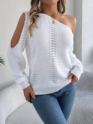 Close-up detail of openwork knit pattern sweater