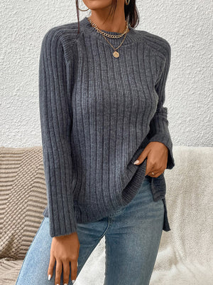Ribbed raglan sleeve sweater front casual everyday outfit