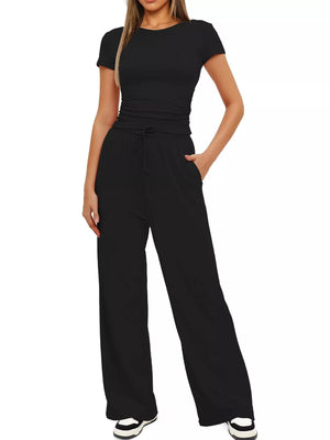 Relaxed fit short sleeve top and pants set front