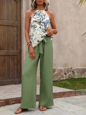 Relaxed fit printed tank and pants set front view