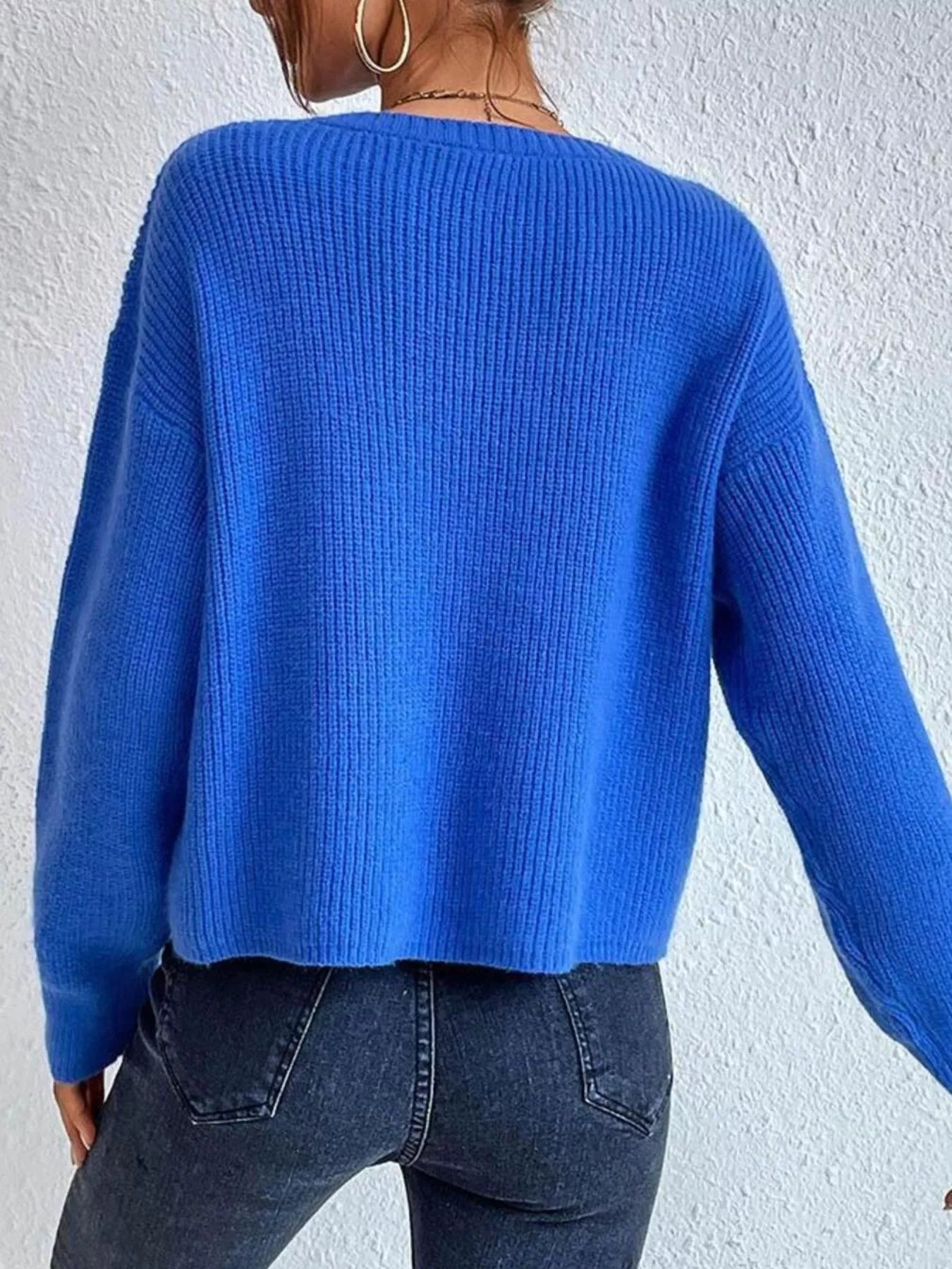 Ribbed knit dropped shoulder sweater back view